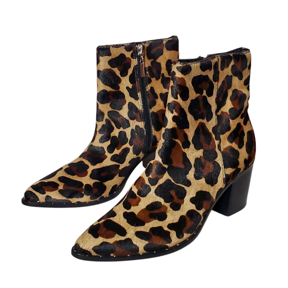 Kaanas Leopard Animal Print Ankle Booties Calf Hair Leather Boots Size 6